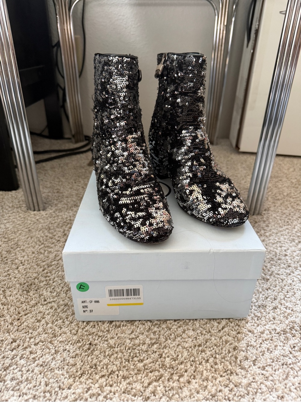 Chiara Ferragni Black Sequin Ankle Boots Sz 37/US 6.5